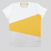 Тениска с асиметрични цветни блокове с предна част разделена на три цветни асиметрични блока в бял меланж, бял и тъмно жълт, Момчета 5 - 12 години, Zinc