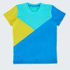 Цветна тениска, на която предна част е разделена на 3 цветни блока с подгъв на ръкавите и талията, цветове са светла мента, тъмен електрик и силно жълт, Момчета 2 - 12 години, Zinc