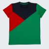 Цветна тениска, на която предна част е разделена на 3 цветни блока с подгъв на ръкавите и талията, цветове са тъмно син, червен и бг зелен, Момчета 2 - 12 години, Zinc