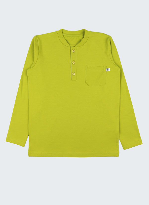 Блуза с копчета и джоб е изчистен модел блуза с три малки копчета при яката и малък джоб в цвят горчица, Момчета 5 - 12 години, Zinc