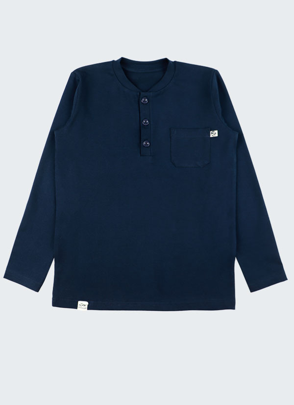 Блуза с копчета и джоб е изчистен модел блуза с три малки копчета при яката и малък джоб в цвят тъмно син, Момчета 5 - 12 години, Zinc