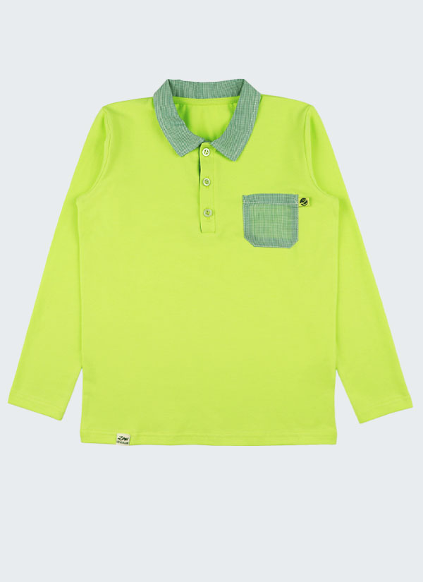 Риза с дълъг ръкав с кариран джоб е изчистен модел риза-тениска с три копчета, карирана яка и джоб в цвят екрю, Момчета 5 - 12 години, Zinc
