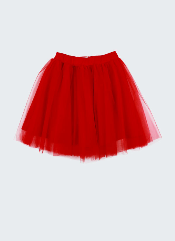 Цветна пола с тюл е разкроена памучна пола с ластик на талията и пришит мек тюл в червен цвят, Момичета 2 - 10 години, Zinc