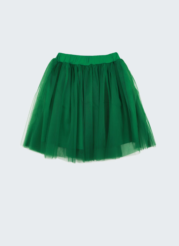 Цветна пола с тюл е разкроена памучна пола с ластик на талията и пришит мек тюл в зелен цвят, Момичета 2 - 10 години, Zinc