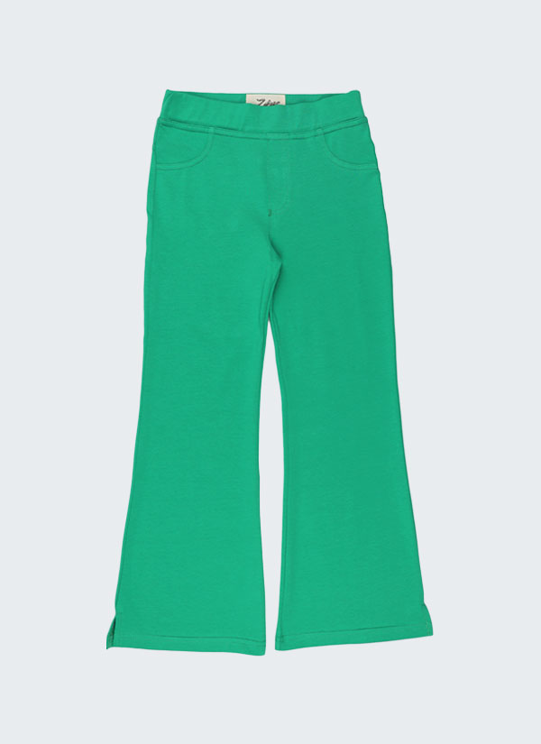 Клоширан клин-панталон от лека вата с имитация на джобове отпред и два джоба отзад. Крачолите се разширят от коляното надолу с малка цепка от едната страна в зелен цвят, Момичета 5 - 12 години, Zinc