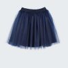 Цветна пола с тюл е разкроена памучна пола с ластик на талията и пришит мек тюл в син цвят, Момичета 2 - 10 години, Zinc