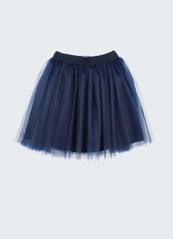 Цветна пола с тюл е разкроена памучна пола с ластик на талията и пришит мек тюл в син цвят, Момичета 2 - 10 години, Zinc