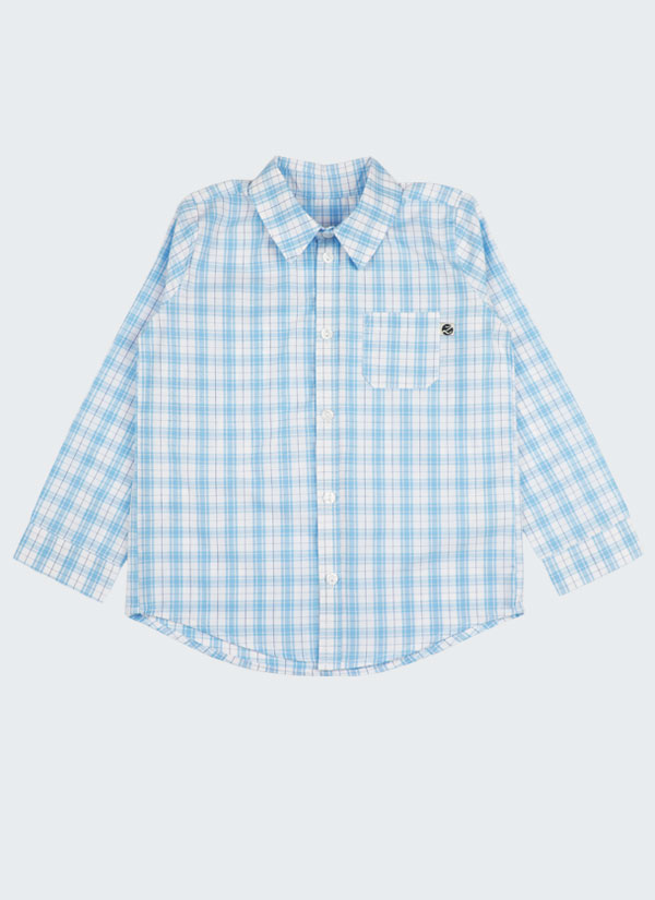 Карирана риза за момче,екрю и светъл електрик, 6 - 10 години, Zinc
