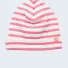 Мека тънка шапка за преходните сезони е класическа шапка с обърнат край и малка емблема в цвят екрю и розови раета, Момичета 0 - 12 години, Zinc
