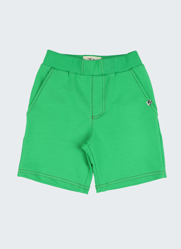 Къс панталон със задни джобове в зелен цвят имитира текстилен панталон с шлиц отпред, два италиански джоба отстрани и два задни джоба, Момчета 2 - 10 години, Zinc