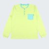 Мъжка пижама с джоб е комплект от две части - блуза в жълто-зелен цвят с шлиц с копчета при врата и джоб в цвят мента. Долнището е в цвят мента - класически свободен модел с маншети при глезена, Мъже, S - XL, Zinc (горнище)
