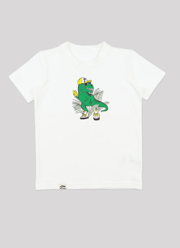 Тениска с принт на динозавър е класическа тениска с принт в цвят екрю, Момчета 2 - 6 години, Zinc