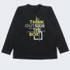 Блуза с принт "Think outside the box" е с класическа кройка, подгъв на ръкавите и талията в черен цвят, Момчета 3 - 12 години, Zinc