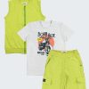 К-т елек, тениска и панталон 7/8 в жълто-зелено | Момчета 2 - 5 г. | Zinc