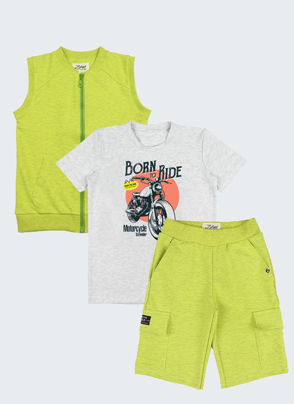 К-т елек, тениска и панталон 7/8 в жълто-зелено | Момчета 2 - 5 г. | Zinc