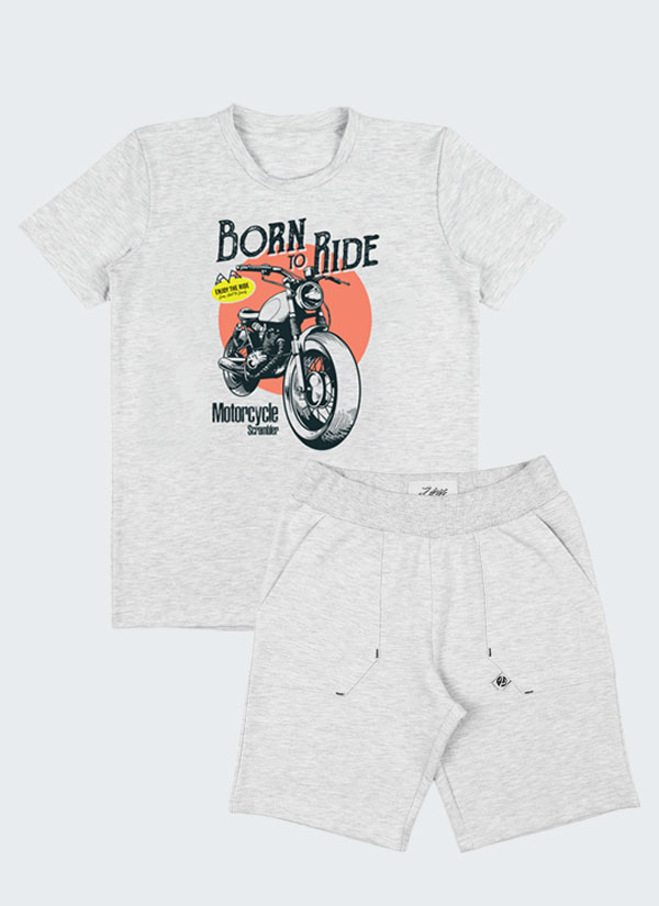 Тениска с мотор и къс панталон с външен джоб, Момчета 3 - 10 години, Zinc