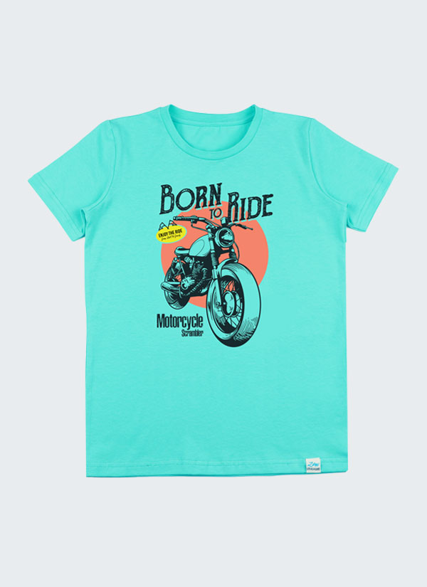 Тениска с принт мотор е класическа тениска в цвят мента, Момчета 3 - 10 години, Zinc